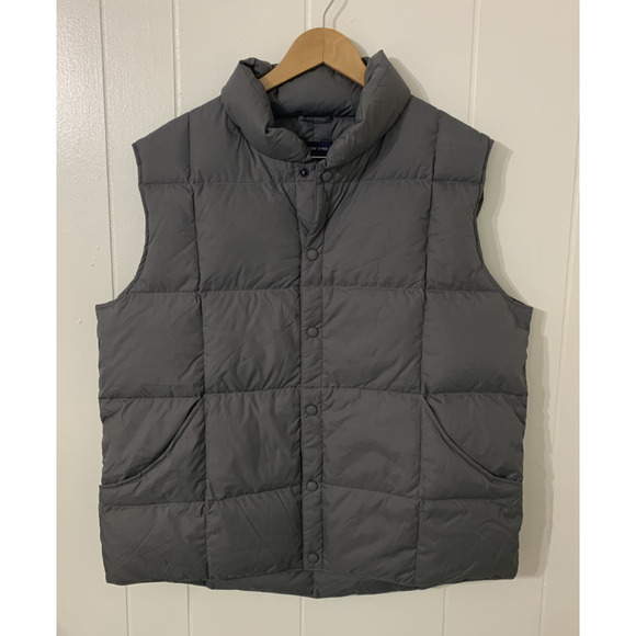 Lands End Puffer Vest Men’s Sz Large Gray 70% Down 30% Feathers Snap Puffy Golf - Picture 1 of 9